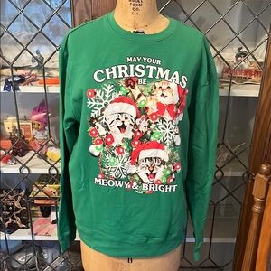 Fifth Sun Green Christmas 'May Your Christmas Be Meowy & Bright' Cat Sweatshirt